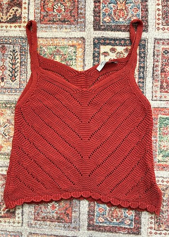 Bordo V Yaka Örgü Bohem Kadın Süveter - Görsel 2