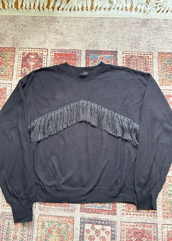 Siyah Püsküllü Bohem Kadın Sweatshirt - Görsel 2