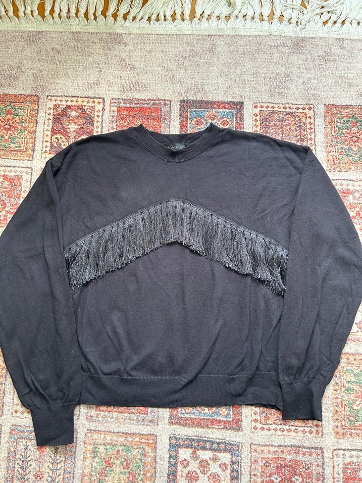 Siyah Püsküllü Bohem Kadın Sweatshirt - Görsel 2