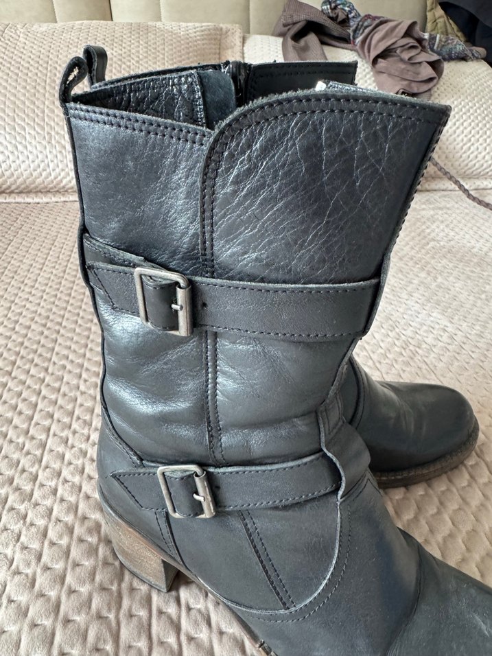 Siyah Deri Tokalı Biker Bot greyder - Görsel 2