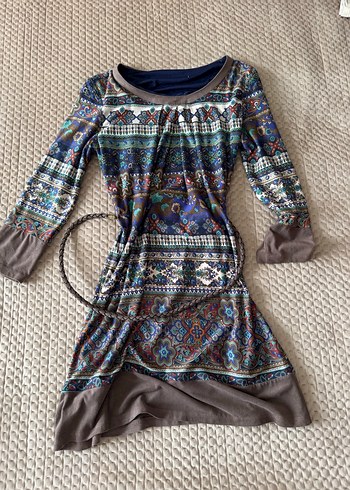 Uzun Kollu Desenli Bohem Elbise - Görsel 2