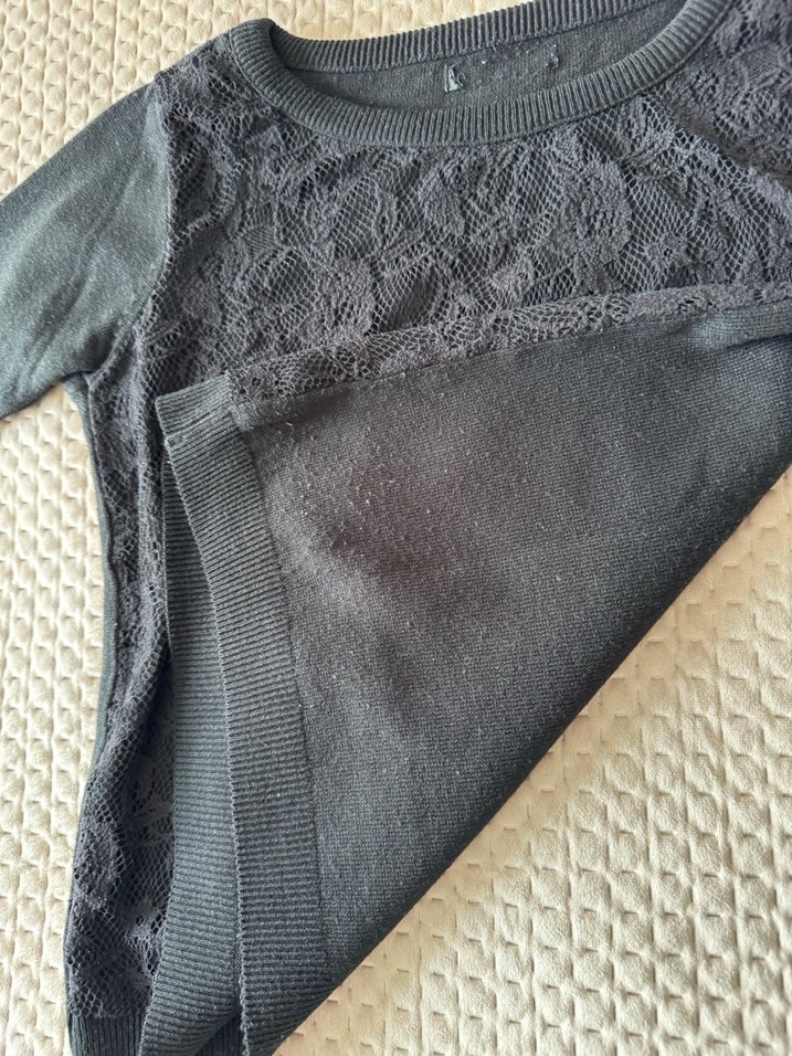 Siyah Kadın Kısa Kollu Triko Bluz - Görsel 3