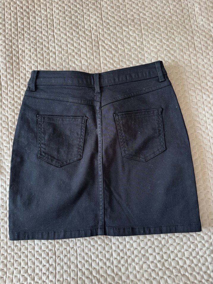 Siyah Kot Mini Etek, Kemerli, Dar Kesim - Görsel 3