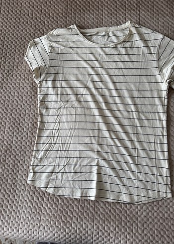 Çizgili Kısa Kollu Kadın Tişört - Görsel 2