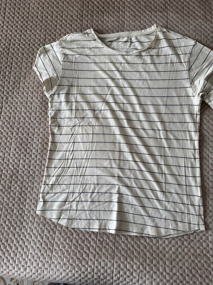 Çizgili Kısa Kollu Kadın Tişört - Görsel 2