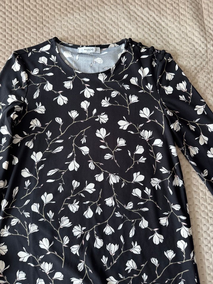 Desenli Siyah Hamile Tunik, Uzun Kollu, Rahat Kesim mango - Görsel 2