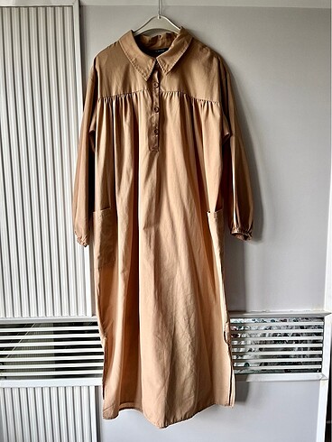 46 Beden camel Renk Tesettür Uzun Tunik Gömlek