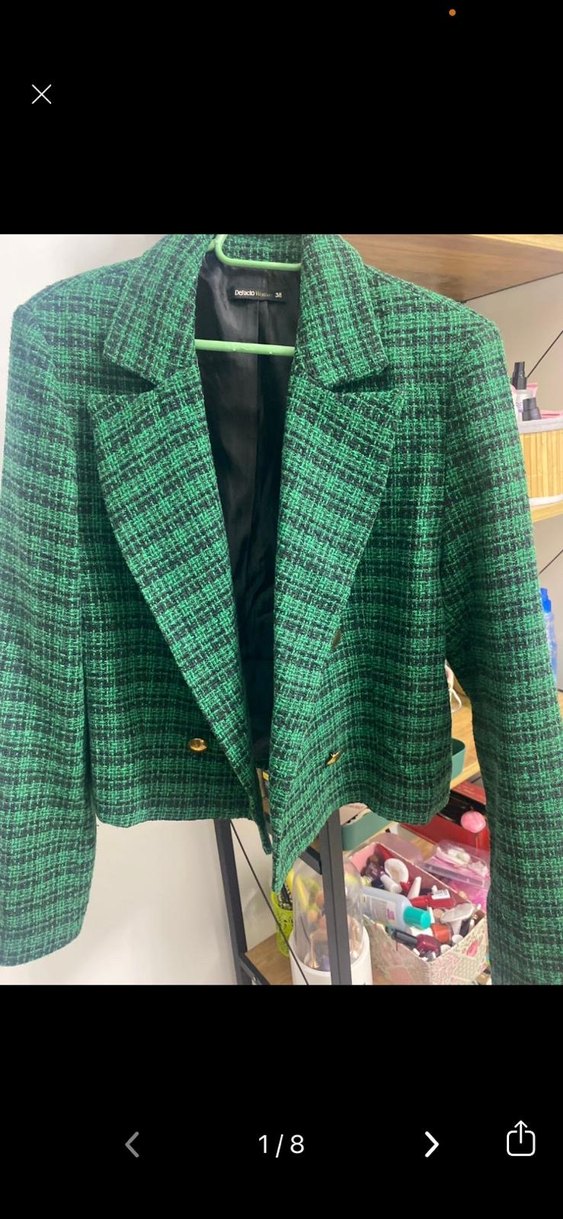 Düğmeli Yeşil Ekose Kadın Blazer Ceket - Görsel 2