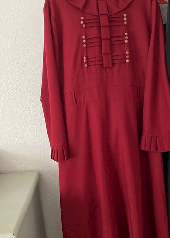46 Beden bordo Renk Düğmeli Bordo Kadın Uzun Kollu elbise