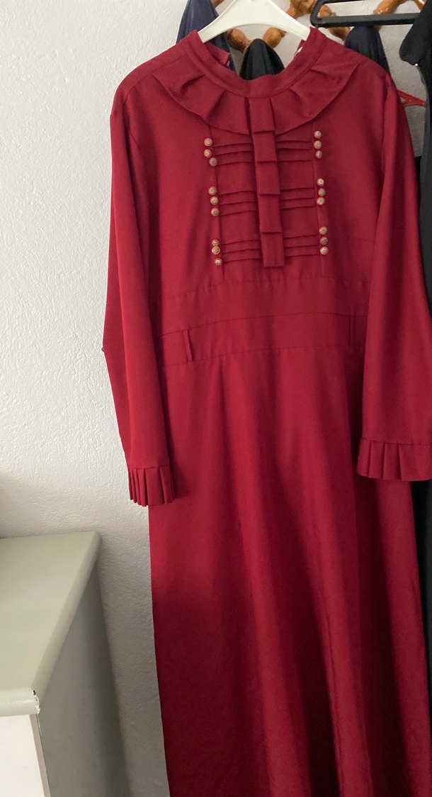 Düğmeli Bordo Kadın Uzun Kollu elbise - Görsel 4