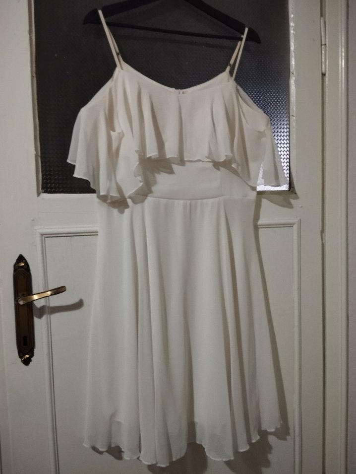 Beyaz Askılı Midi Elbisesi - Görsel 2