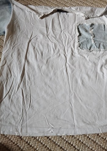 Kadın Kolları Kot Detaylı Beyaz T-shirt - Görsel 5