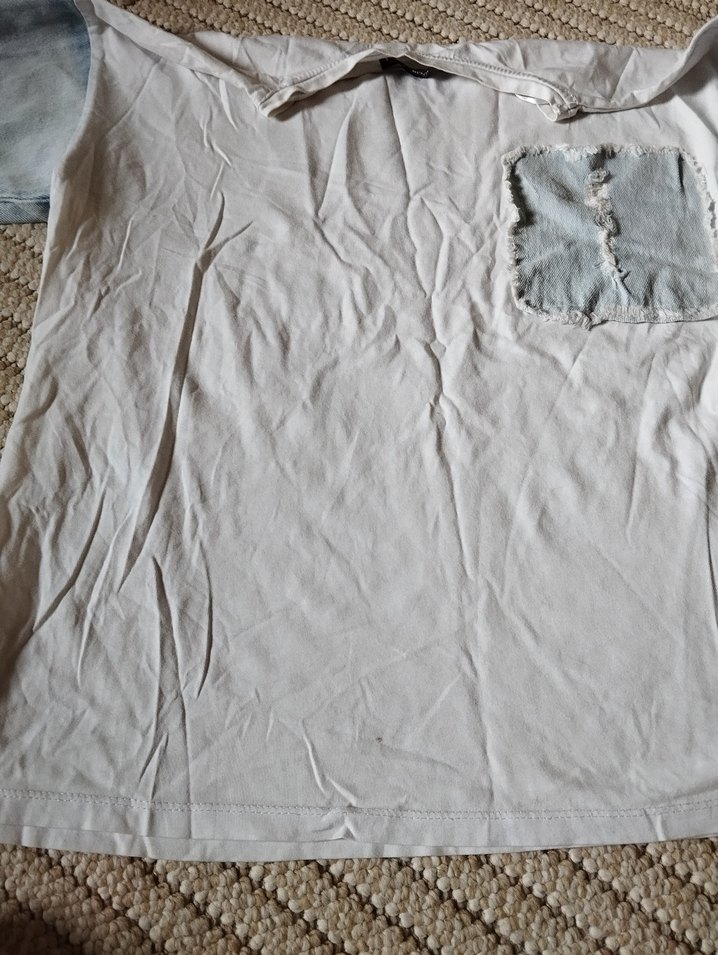 Kadın Kolları Kot Detaylı Beyaz T-shirt - Görsel 5