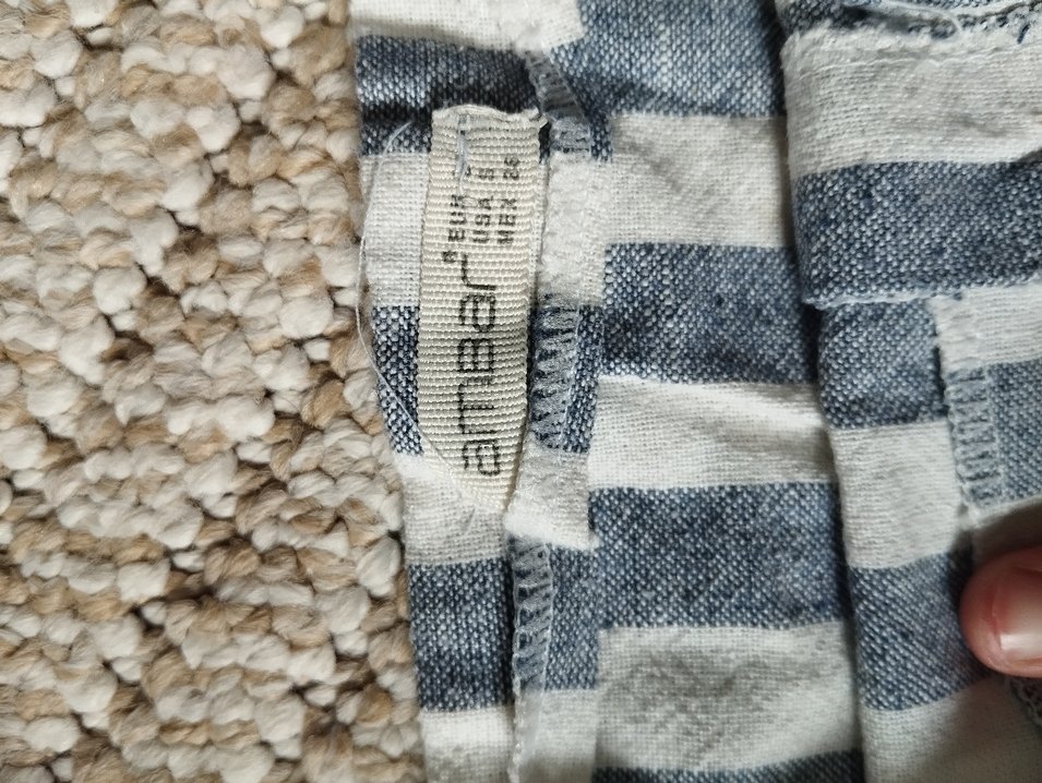 Düğmeli Çizgili Keten Elbise - Görsel 2