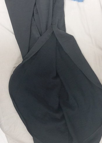 Kadın Siyah Keten Salaş  yırtmaçlı Midi Pantolon - Görsel 3