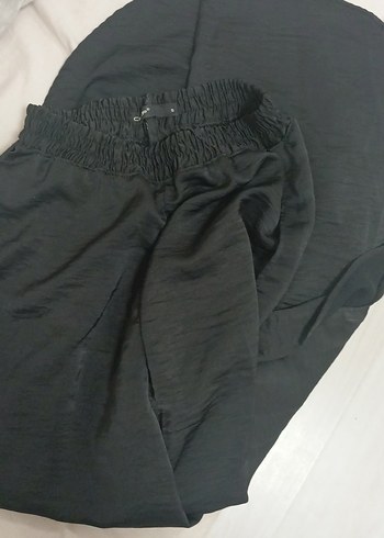 Kadın Siyah Keten Salaş  yırtmaçlı Midi Pantolon - Görsel 2