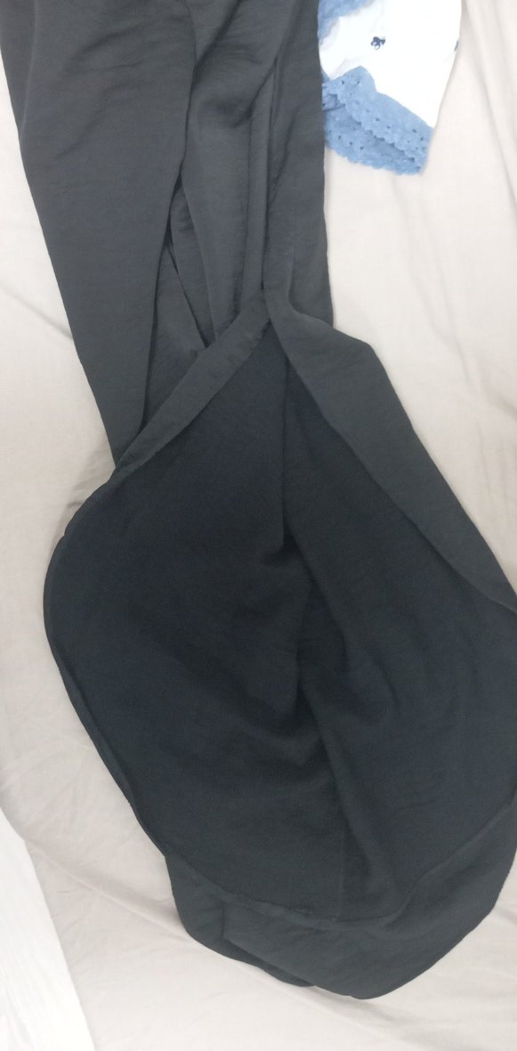 Kadın Siyah Keten Salaş  yırtmaçlı Midi Pantolon - Görsel 3