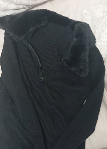 Kürklü Siyah Kadın Triko Kazak - Görsel 3