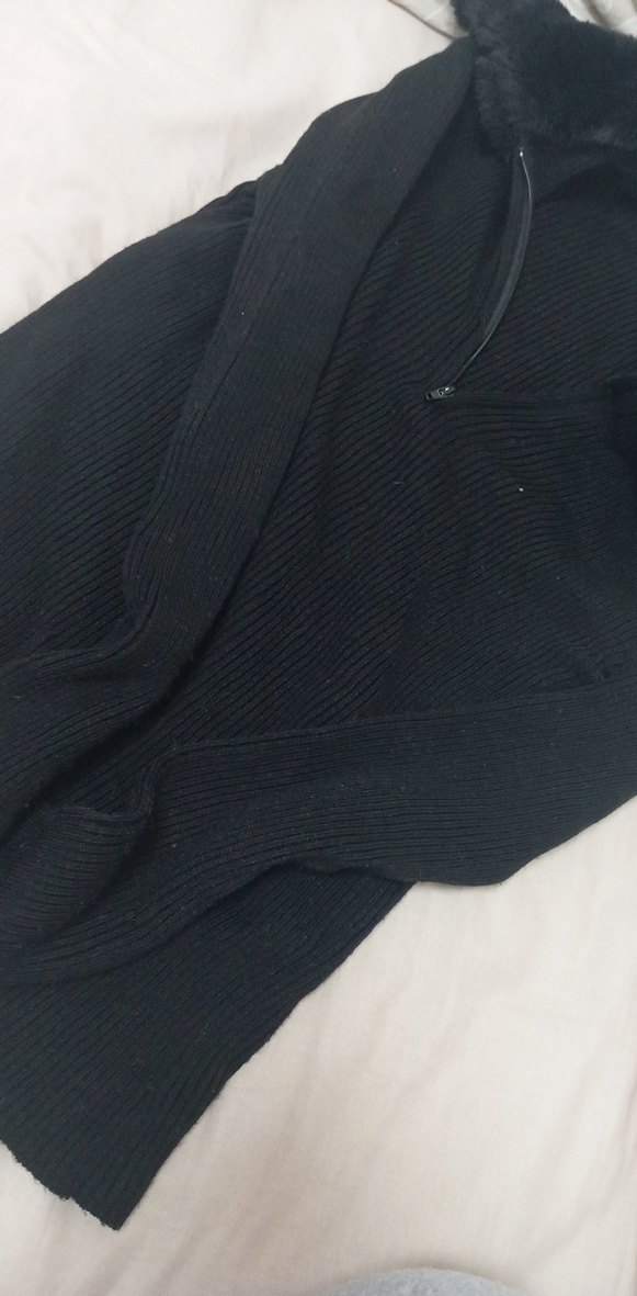 Kürklü Siyah Kadın Triko Kazak - Görsel 2