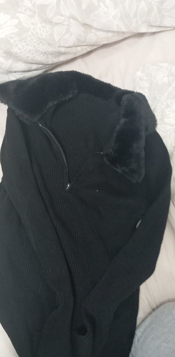 Kürklü Siyah Kadın Triko Kazak - Görsel 3