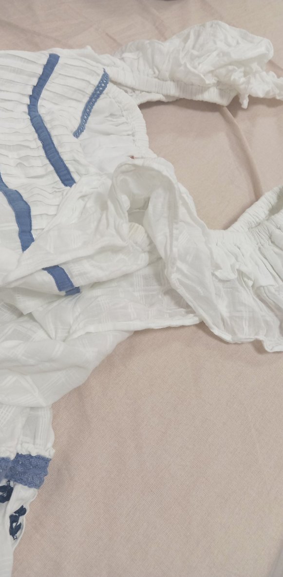 Nakışlı Beyaz Pamuklu  Elbise - Görsel 5