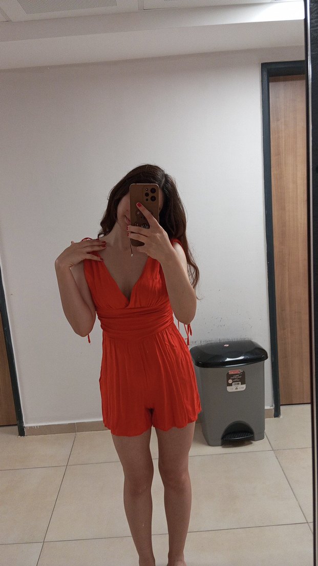 Kadın Mini V Yakalı Şort Tulum - Görsel 3