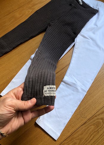 Kızlar için Pamuklu Beyaz ve Gri Tayt - Görsel 2