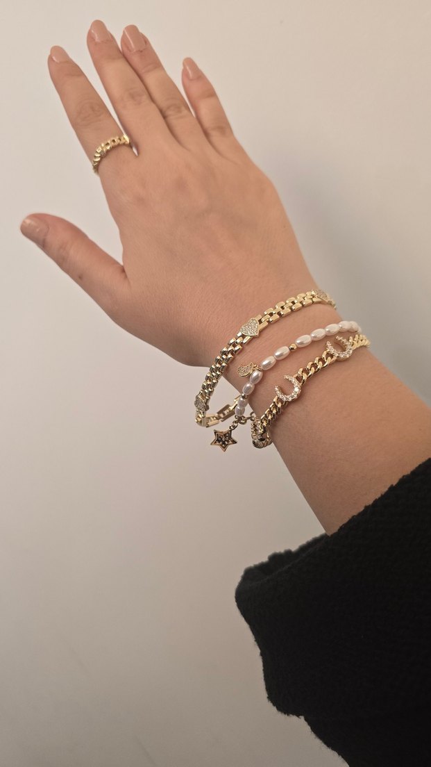 Altın Renk Zincir Detaylı Kadın Bileklik - Görsel 3