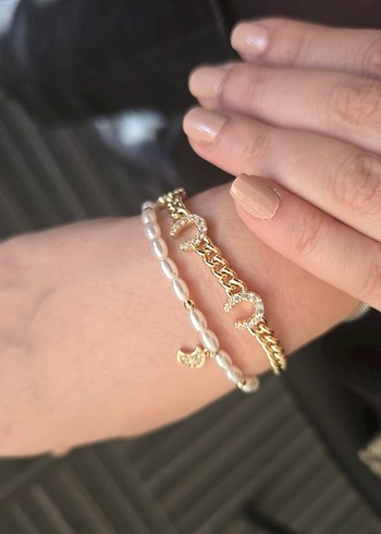 Zincir Detaylı Altın Renk Kadın Yüzük ve Bileklik - Görsel 2