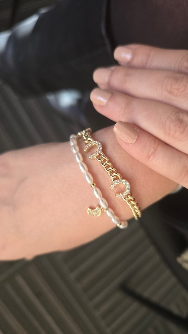 Zincir Detaylı Altın Renk Kadın Yüzük ve Bileklik - Görsel 2