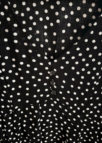 34 Beden H&M Siyah Puantiyeli Drapeli Midi Elbise