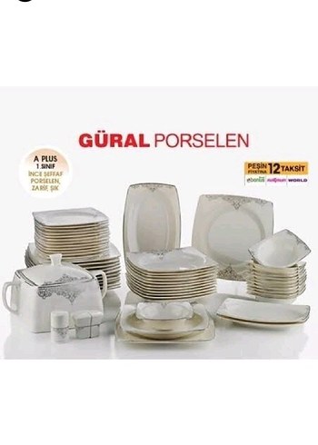 Güral Porselen 57 parça kare yemek takımı - Görsel 3