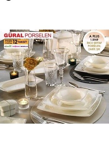 Güral Porselen 57 parça kare yemek takımı - Görsel 4
