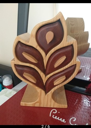 Koyu Kahverengi Meşe Ağacından Dekoratif Yaprak Takı Kutusu - Görsel 3