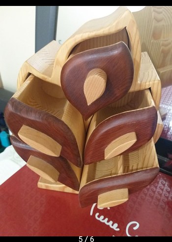 Koyu Kahverengi Meşe Ağacından Dekoratif Yaprak Takı Kutusu - Görsel 2