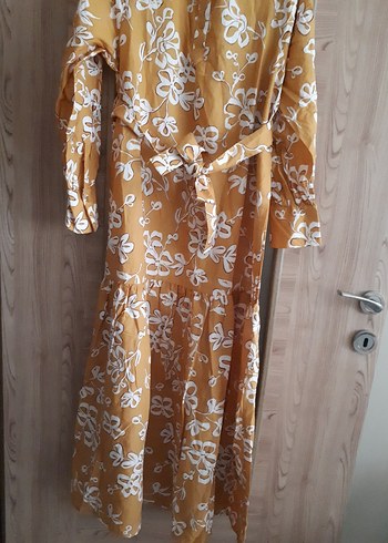 LCW sıfır etiketli Sarı Büzgülü Bohem Uzun Elbise - Görsel 4