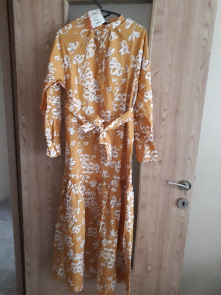 LCW sıfır etiketli Sarı Büzgülü Bohem Uzun Elbise - Görsel 2