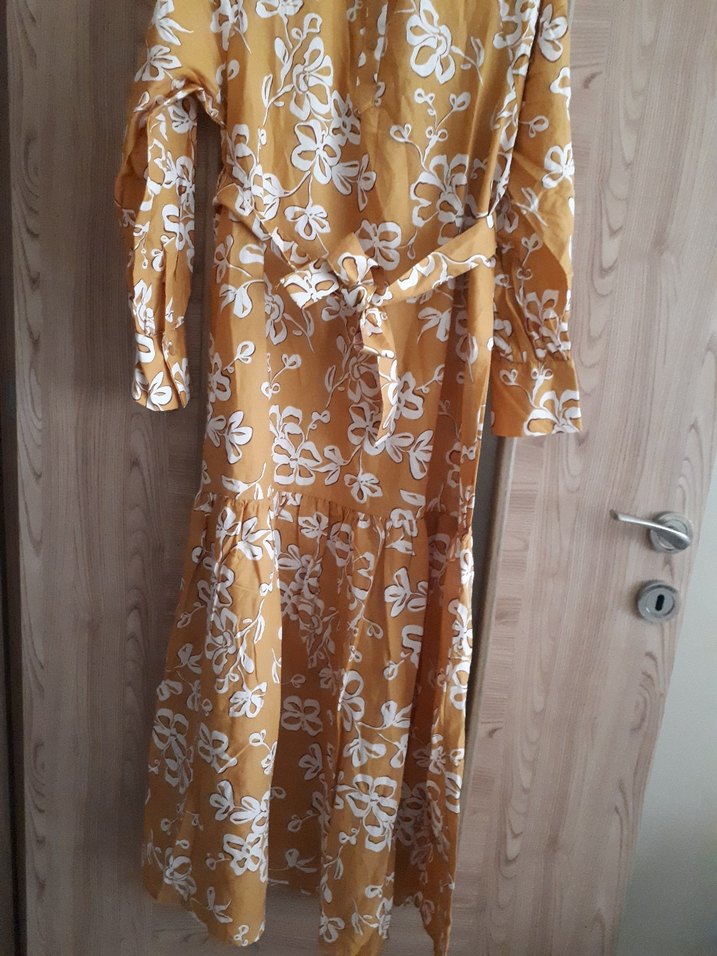 LCW sıfır etiketli Sarı Büzgülü Bohem Uzun Elbise - Görsel 4