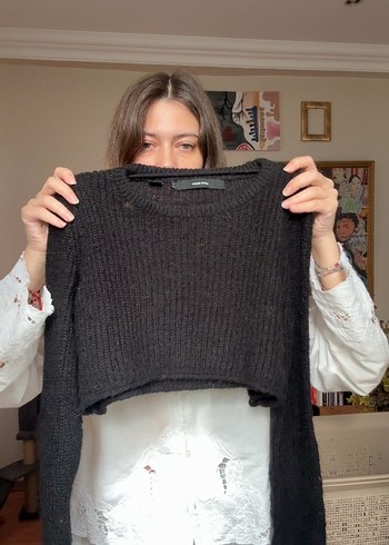 Vero Moda Siyah Triko Kadın Kazak Crop Uzun Kollu