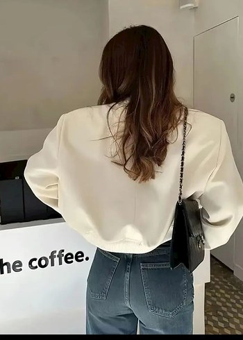 s Beden Beyaz Bondit Kumaş Kadın Bomber Ceket