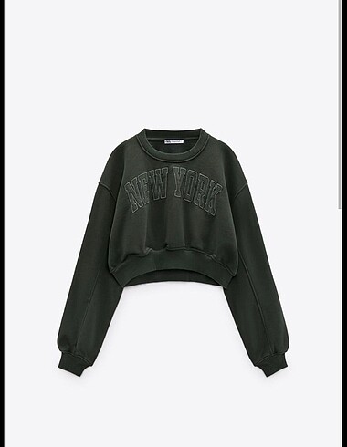Zara NY sloganlı crop fit sweatshirt