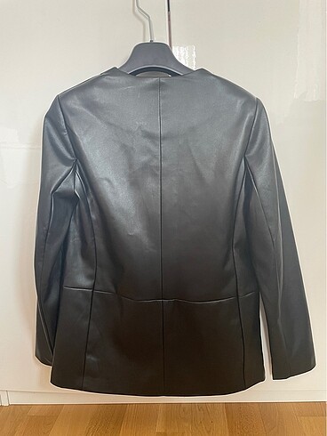 34 Beden Koton Siyah Deri Blazer