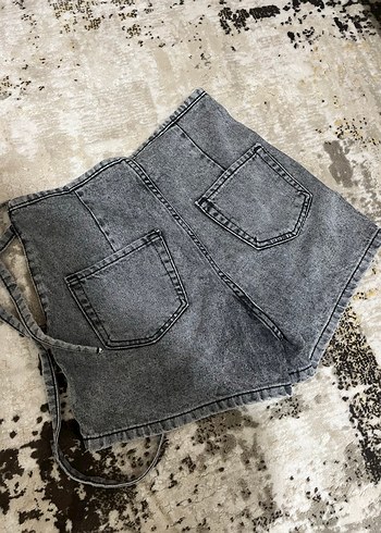 Gri Kemerli Kadın Kot Şort - Görsel 3