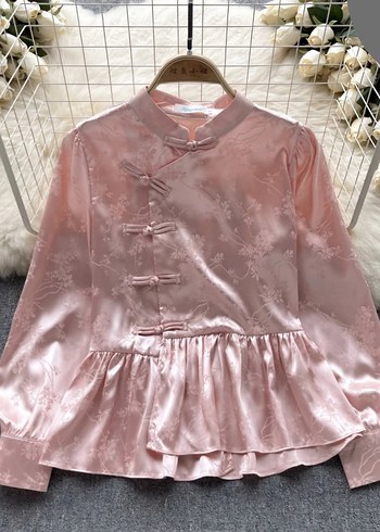 Pembe Nakışlı Saten üst