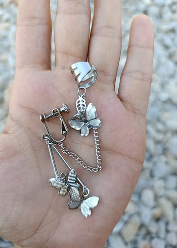 Accessorize Gri Zincir Detaylı Kelebek Küpe