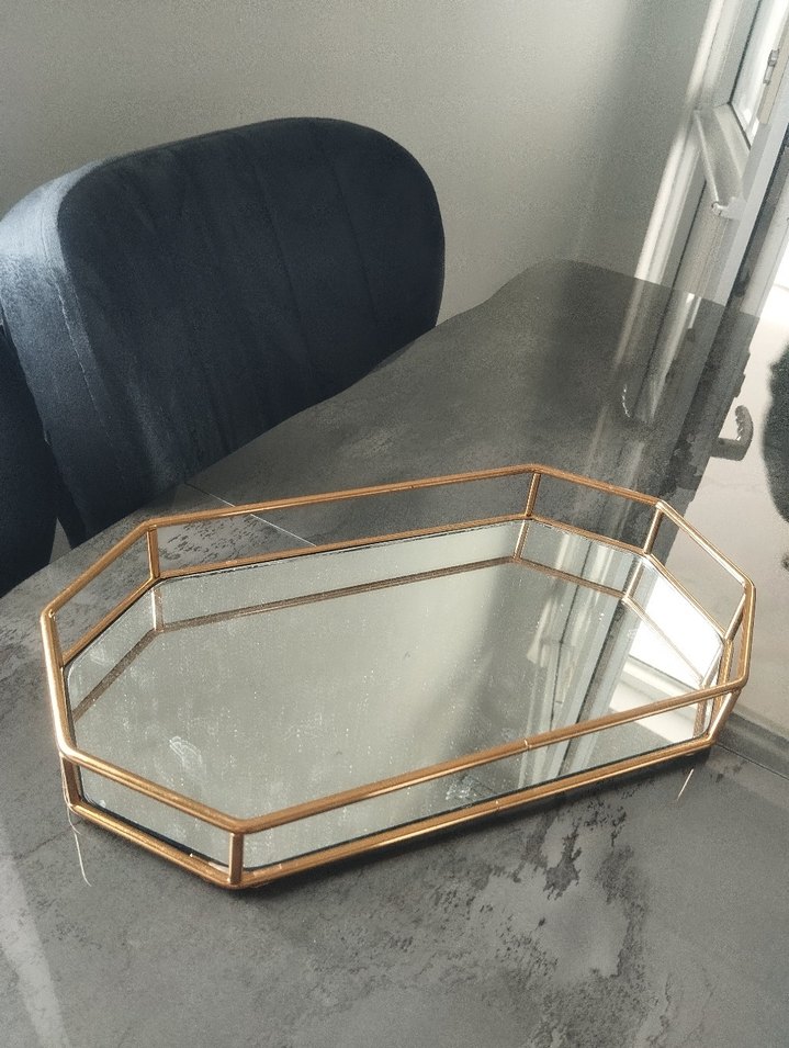 Altıgen Altın Renk Aynalı Tepsi - Görsel 2