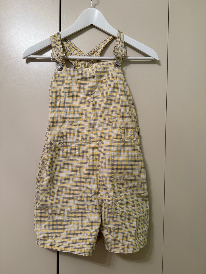 Çocuk Sarı Ekose Keten tulum - Görsel 2