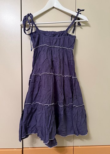 Kadın Mor Midi Keten Elbise Fırfır Detaylı - Görsel 2