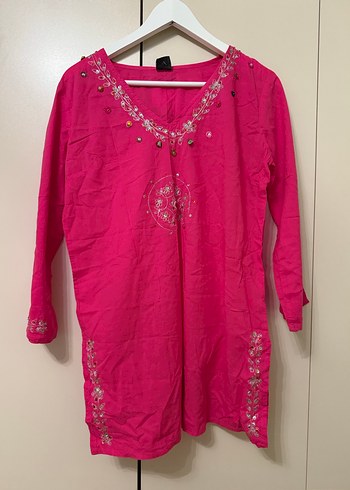 Pembe Nakışlı Bohem tunik