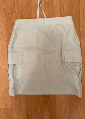 açık yeşil Keten Mini Etek, Kemerli, Rahat Kesim - Görsel 2